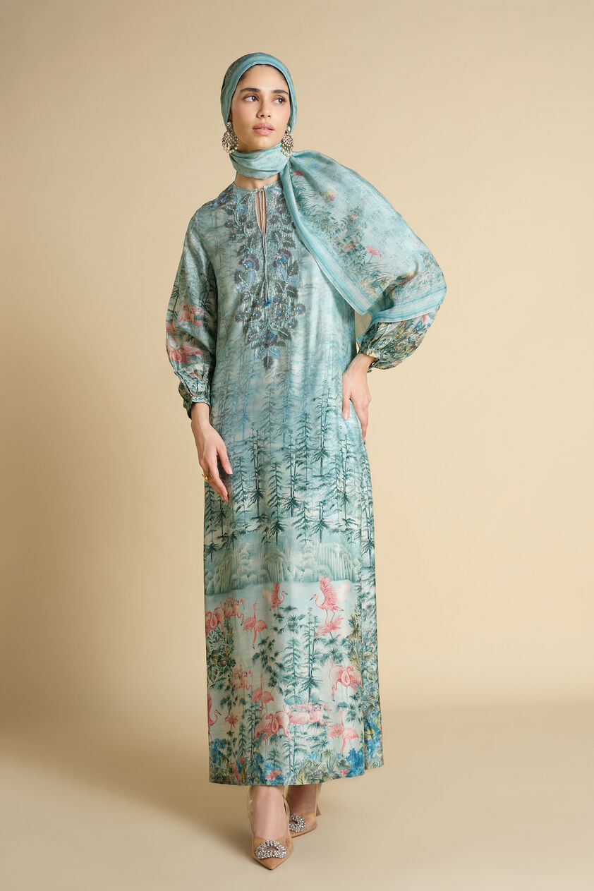 Nabha Printed Silk Stole - Powder Blue, Powder Blue, image 4